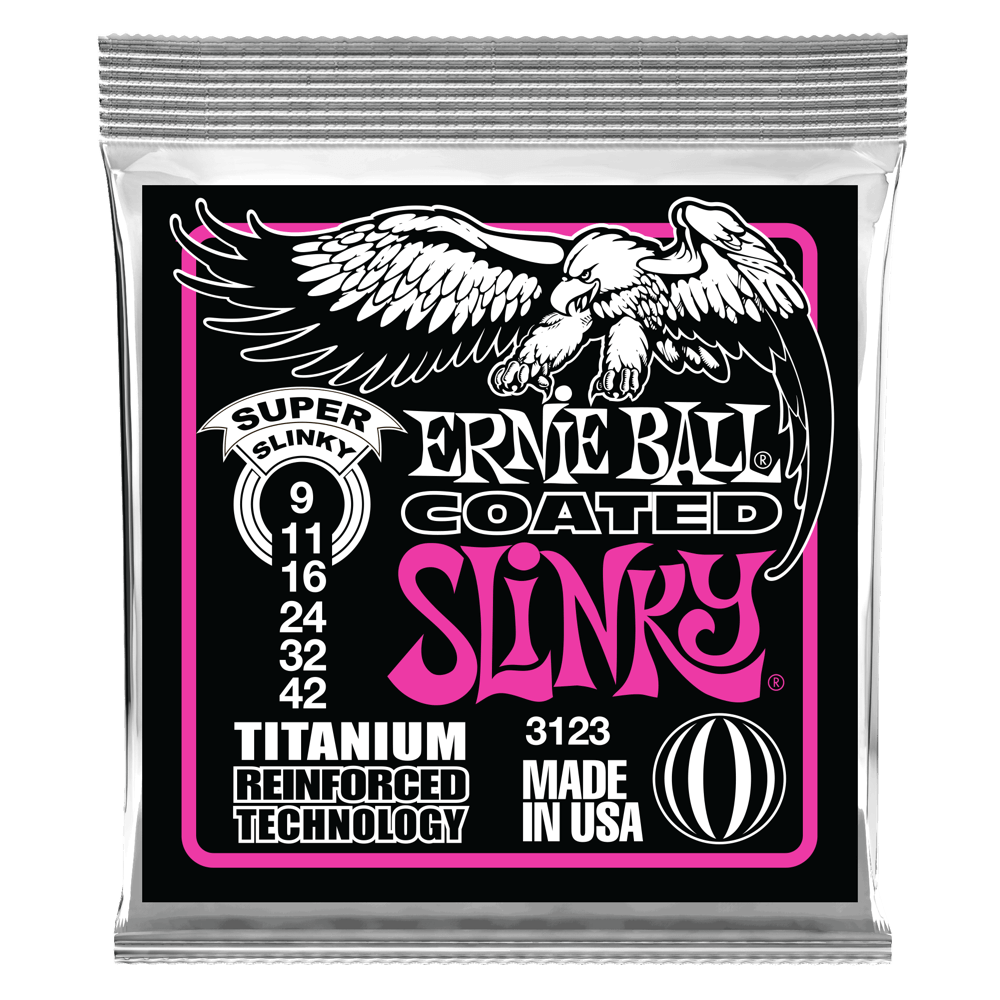 Ernie Ball Super Slinky Coated Titanium RPS Electric Guitar Strings 9-42 Gauge