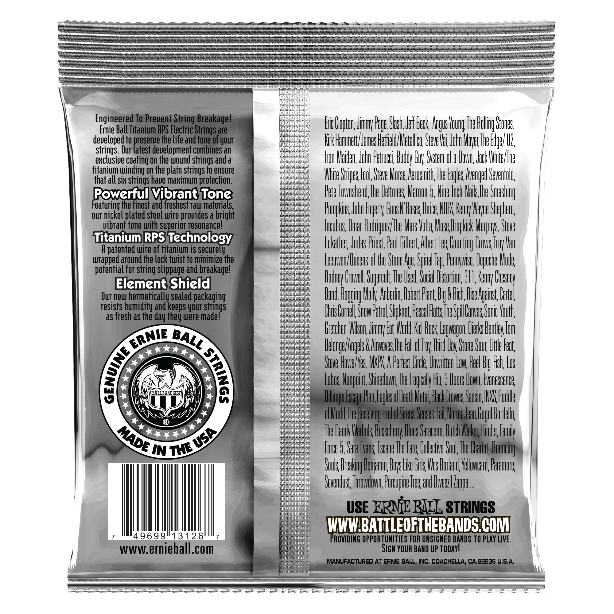 Ernie Ball Not Even Slinky Coated Titanium RPS Electric Guitar Strings 12-56 Gauge