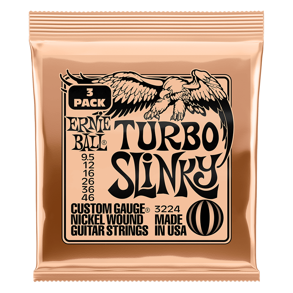 Ernie Ball Turbo Slinky Nickel Wound Electric Guitar Strings Gauge 9.5-46 - 3 Pack