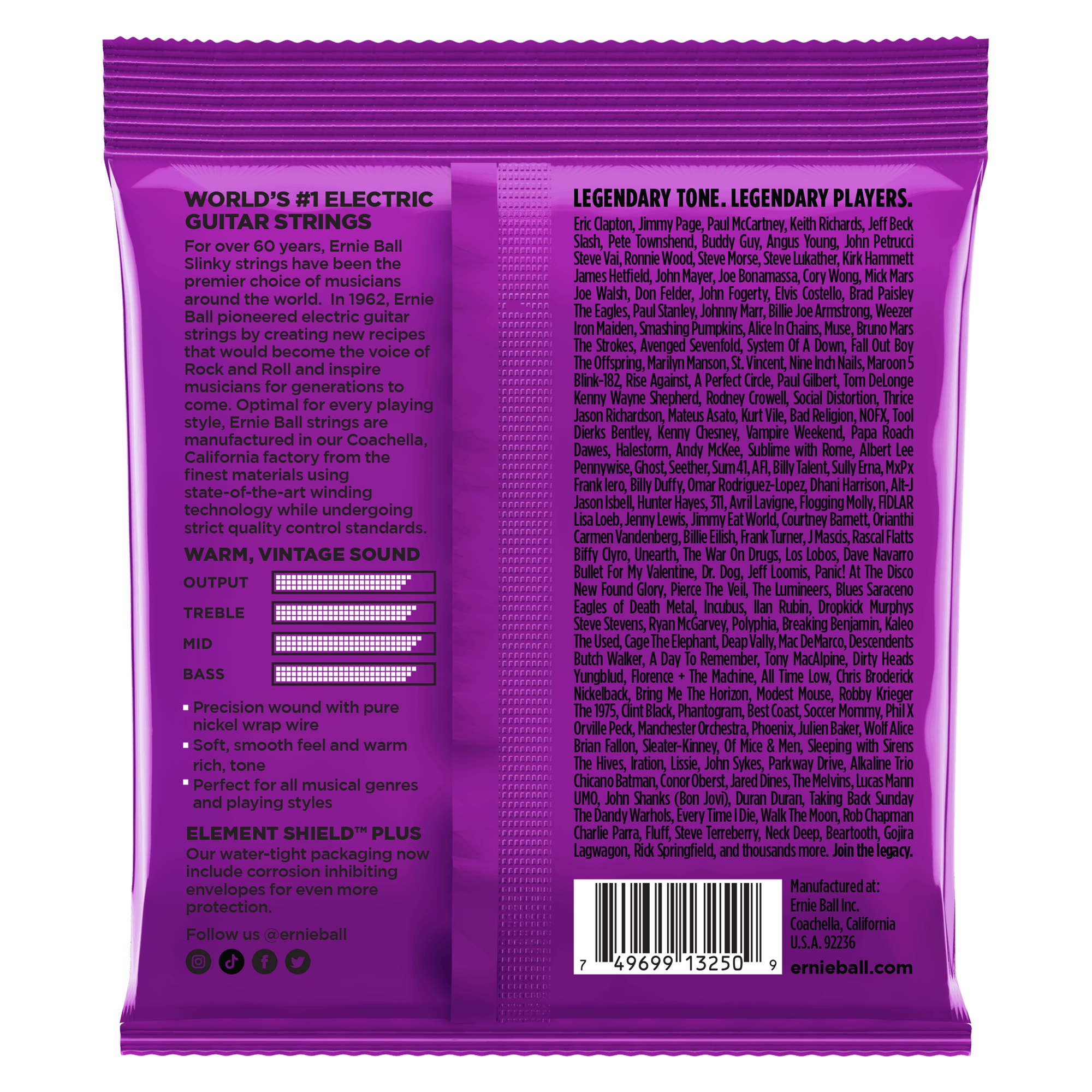Ernie Ball Power Slinky Classic Rock n Roll Pure Nickel Wrap Electric Guitar Strings 11-48 Gauge - 3 Pack
