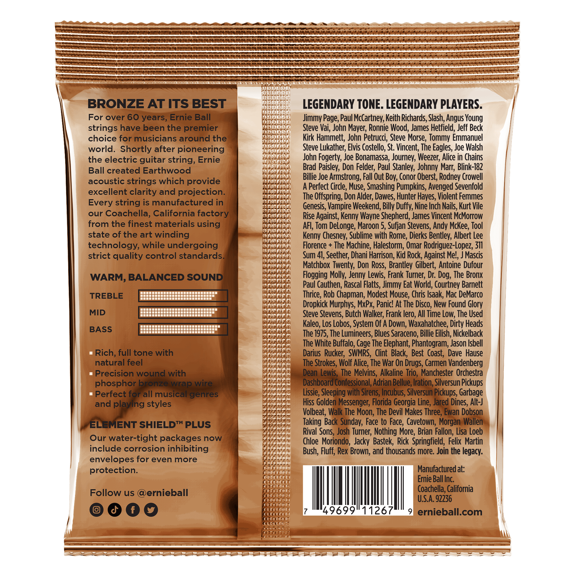 Ernie Ball Medium Earthwood Phosphor Bronze Acoustic Guitar Strings 13-56 Gauge - 3 Pack