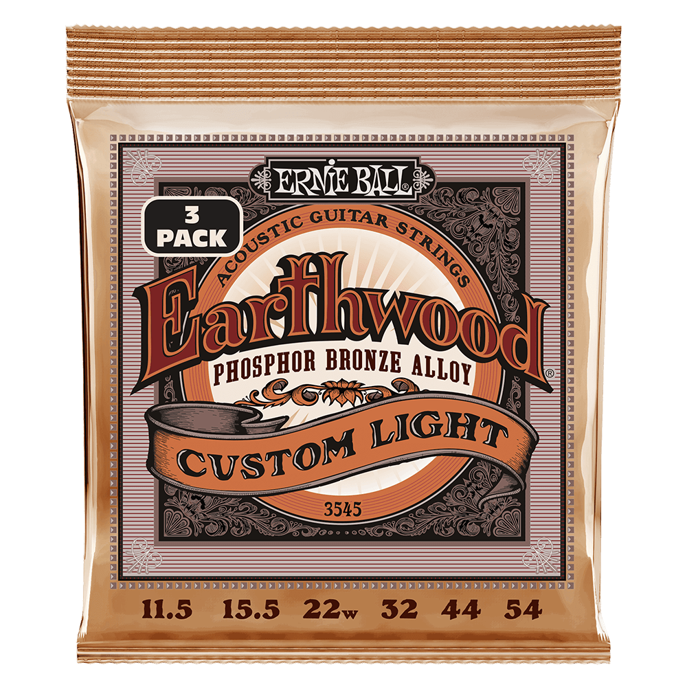 Ernie Ball Custom Light Earthwood Phosphor Bronze Acoustic Guitar Strings 11.5-54 Gauge - 3 Pack
