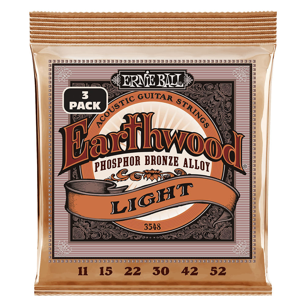 Ernie Ball Light Earthwood Phosphor Bronze Acoustic Guitar Strings 11-52 Gauge - 3 Pack