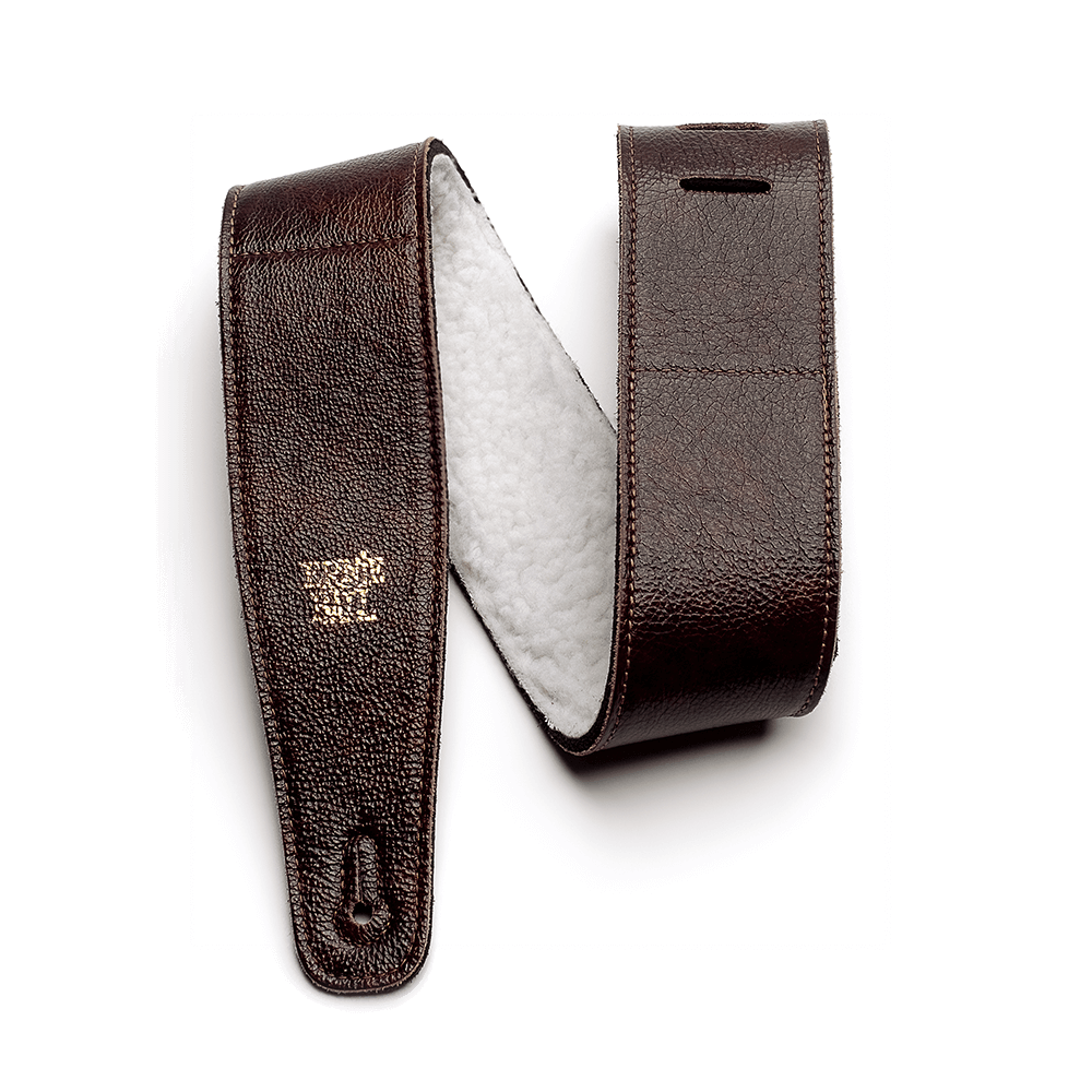Ernie Ball Chestnut Adjustable Italian Leather Guitar Strap with Fur Padding