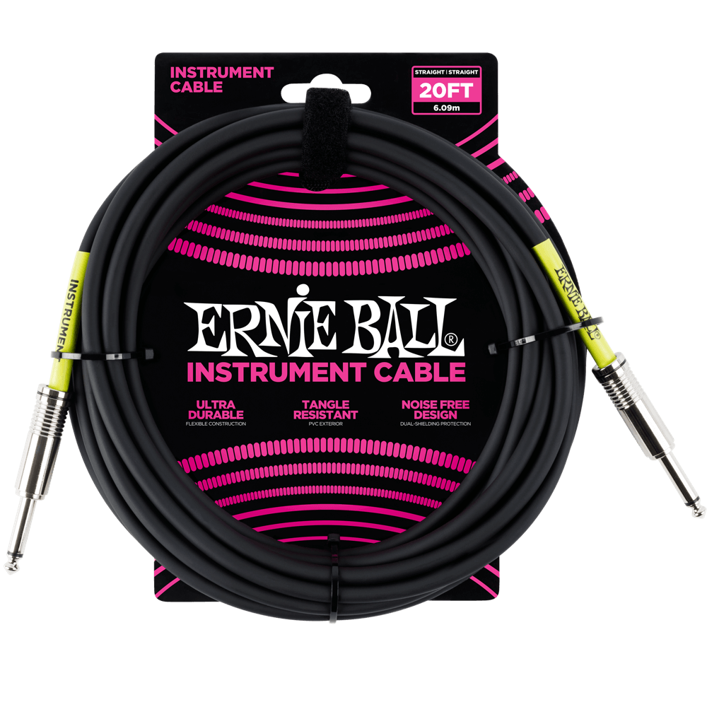 Ernie Ball 20ft Straight/Straight Instrument Cable, Black