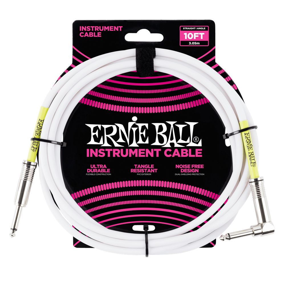 Ernie Ball 10ft Straight/Angle Instrument Cable, White