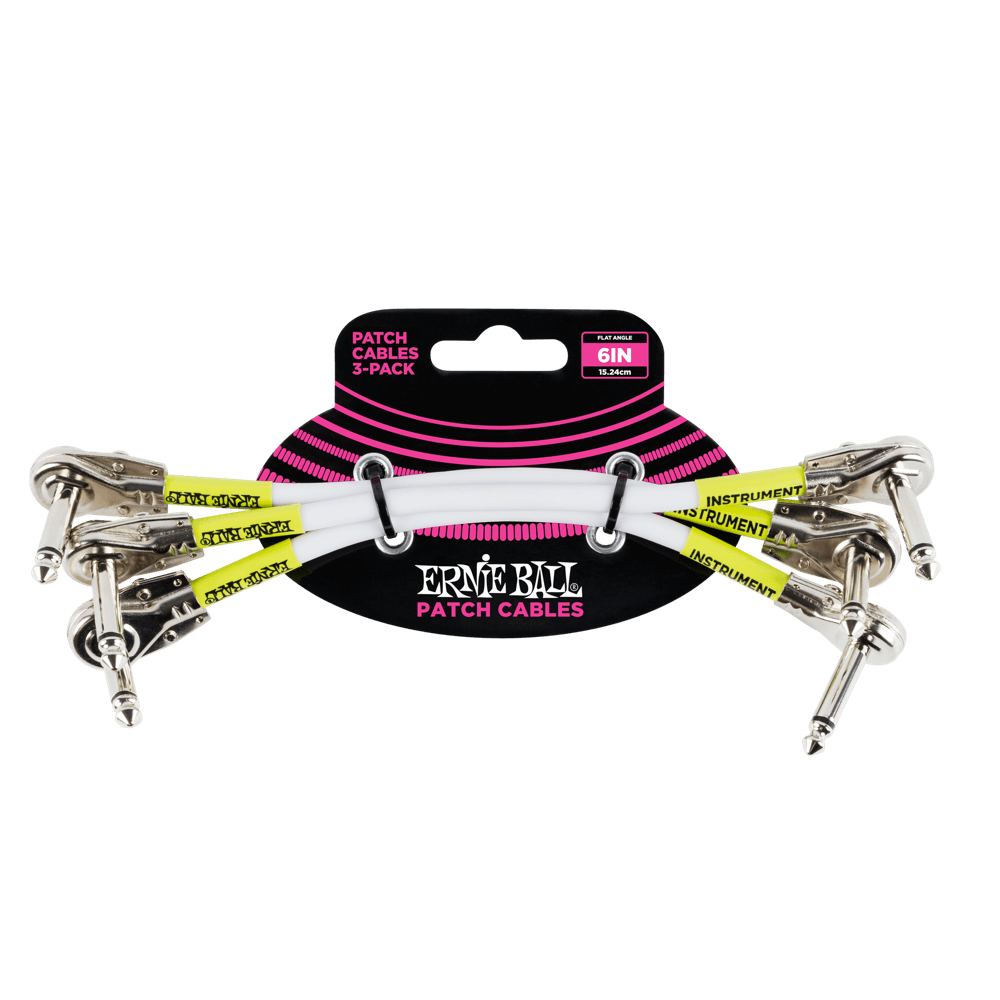 Ernie Ball 6" Flat Angle Patch Cable 3 Pack, White
