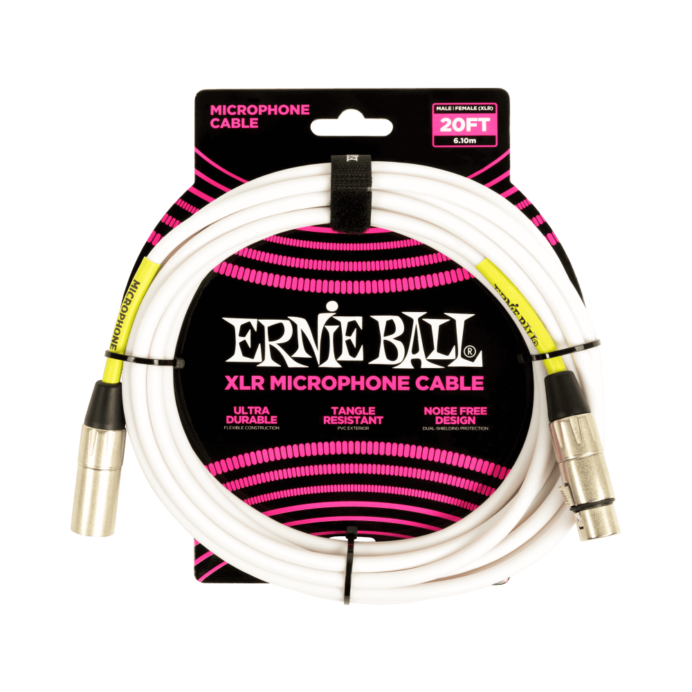 Ernie Ball 20ft Male Female XLR Microphone Cable in White
