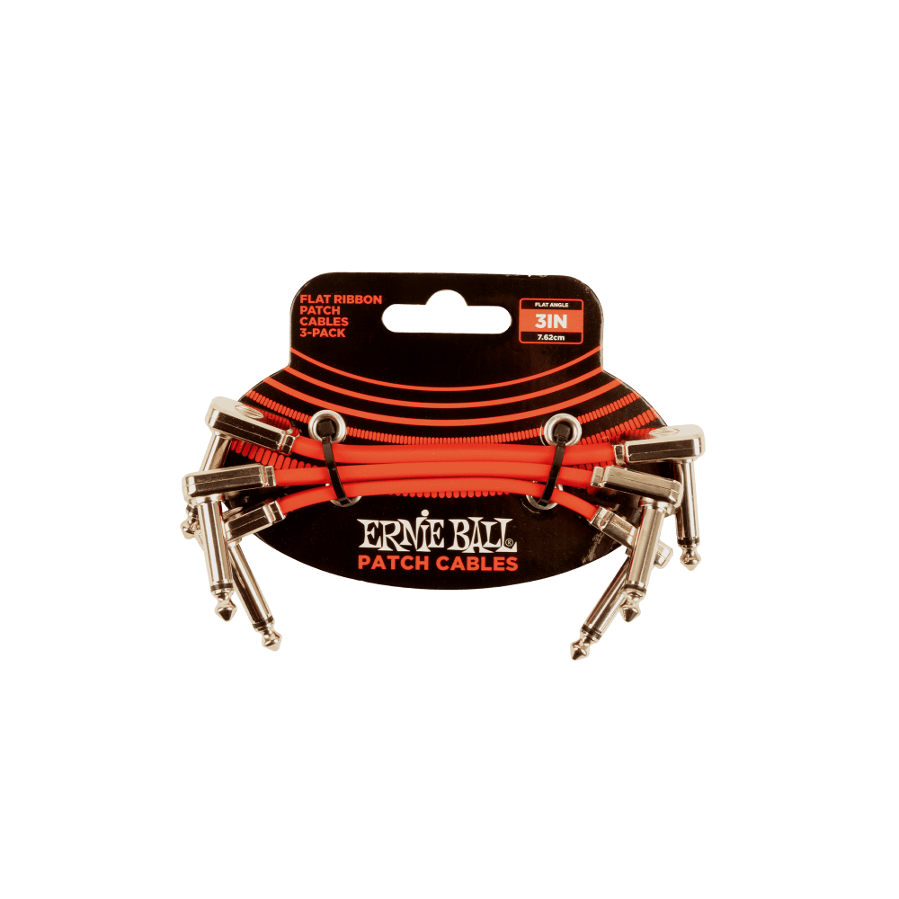 Ernie Ball 3” Flat Ribbon Patch Cable in Red 3-Pack