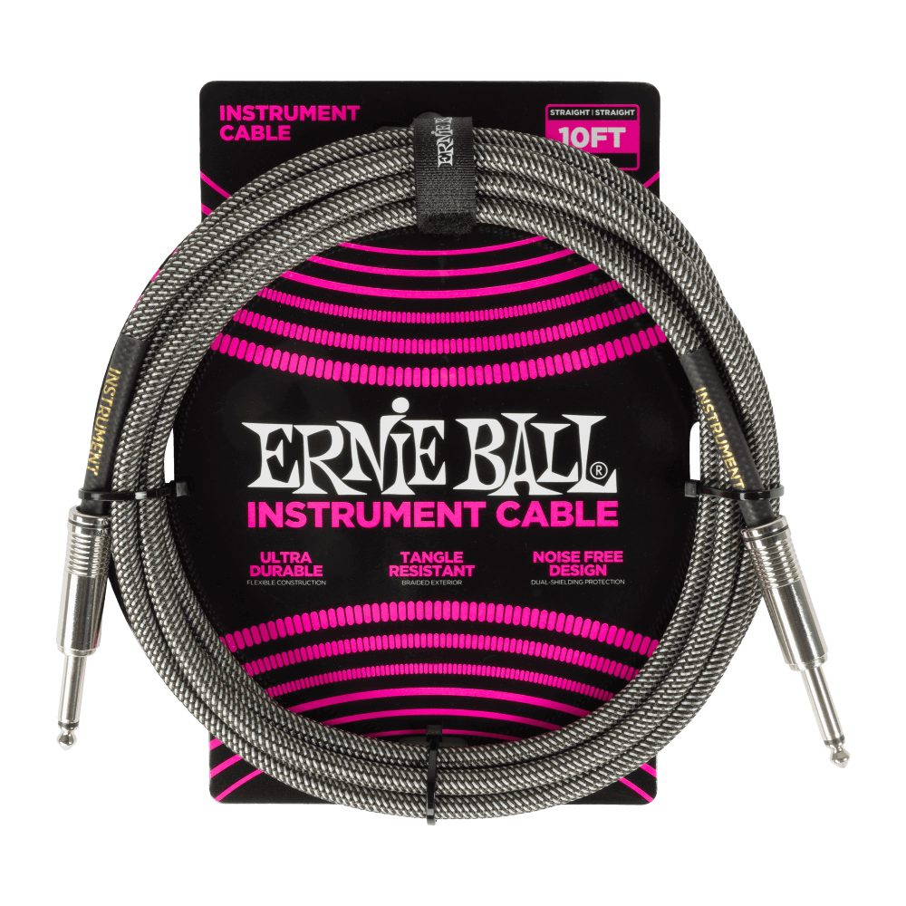 Ernie Ball Braided Instrument Cable Straight/Straight 10ft - Silver Fox