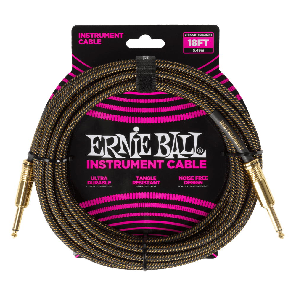 Ernie Ball Braided Instrument Cable Straight/Straight 18ft - Pay Dirt