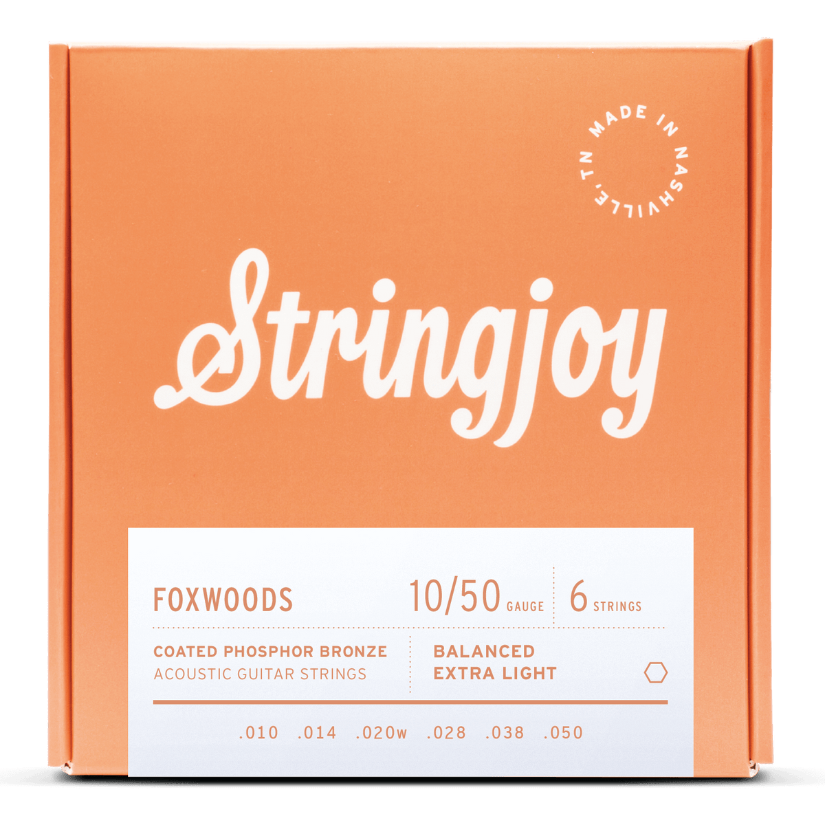 Stringjoy Foxwoods Extra Light Gauge (10-50) Coated Phosphor Bronze Acoustic Guitar Strings
