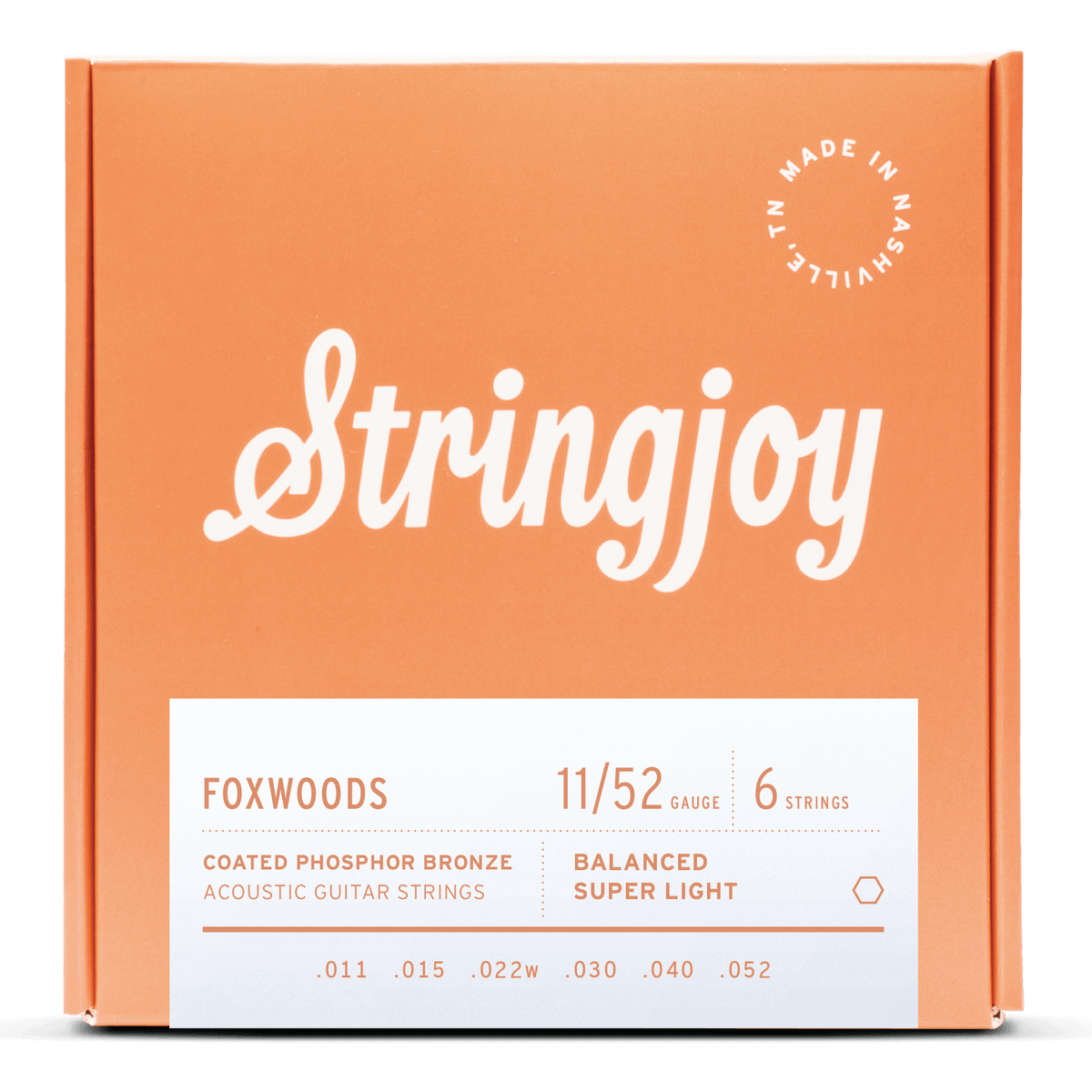 Stringjoy Foxwoods Super Light Gauge (11-52) Coated Phosphor Bronze Acoustic Guitar Strings