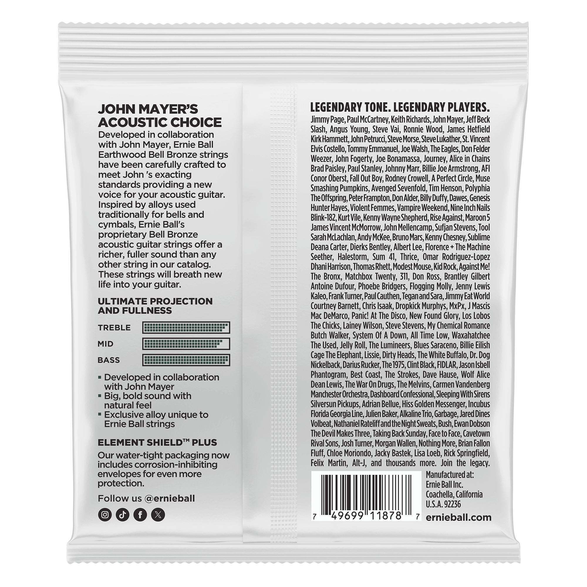 Ernie Ball Medium Earthwood Bell Bronze Acoustic Guitar Strings 13-56 Gauge