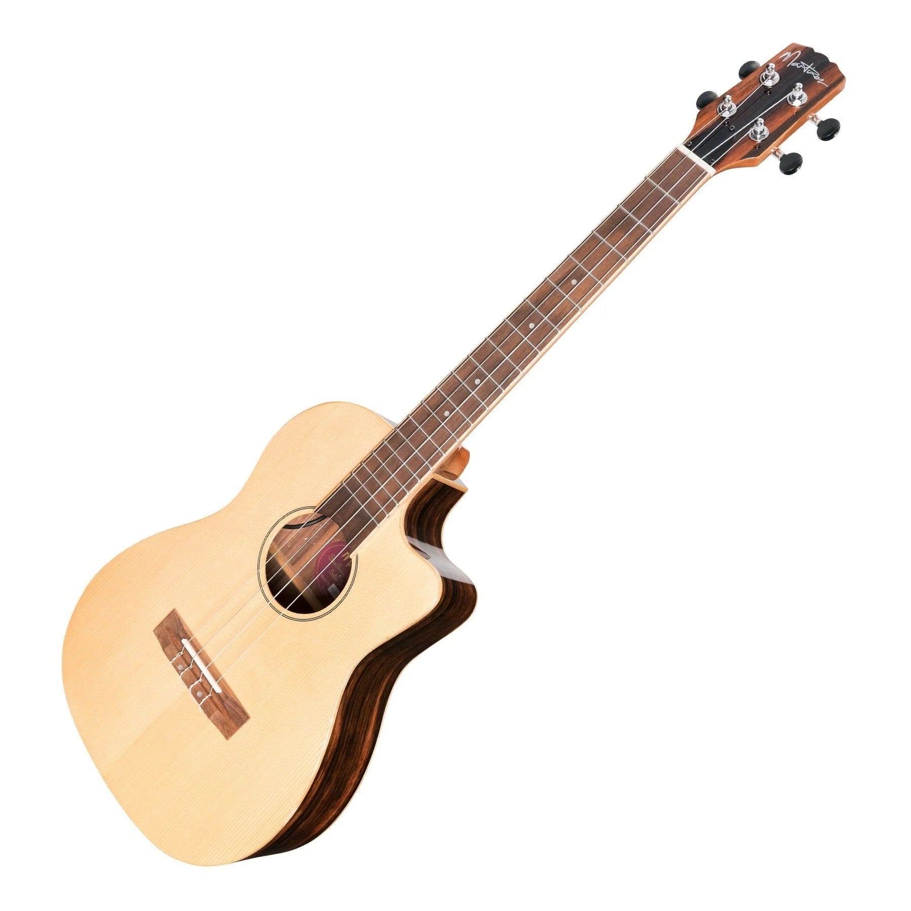 Martinez Southern Belle 7 Series Spruce Electric Cutaway Baritone Ukulele with Hard Case (Natural Gloss)