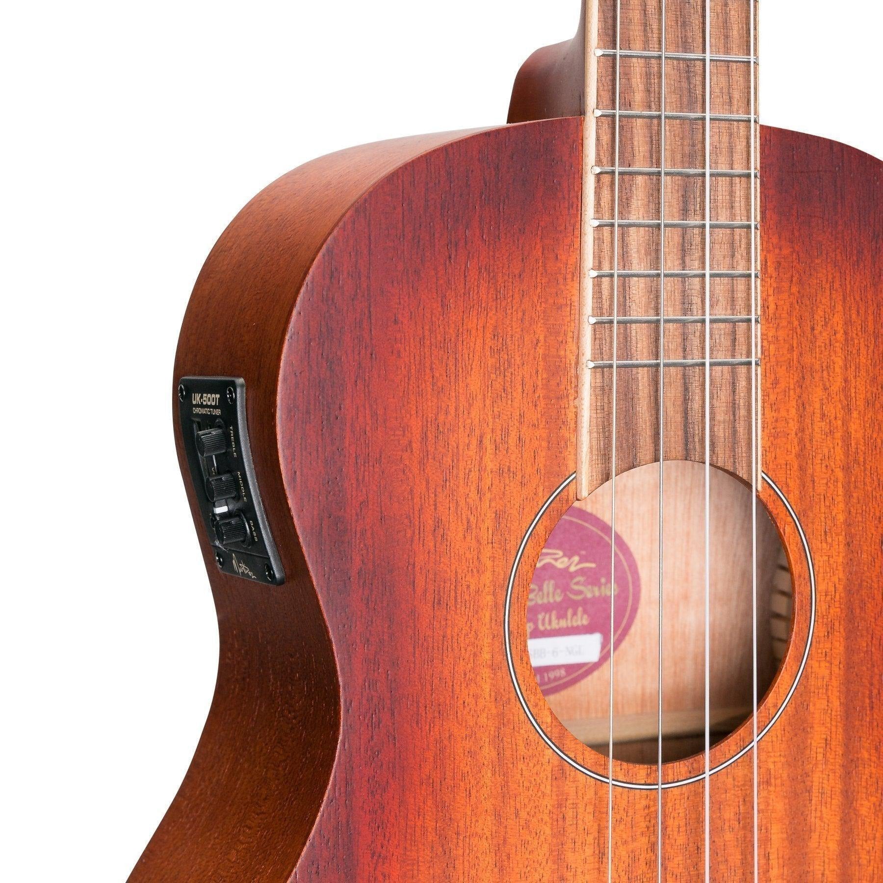 Martinez Southern Belle Electric Baritone Ukulele - Solid Mahogany Top with Hard Case (Sunburst)