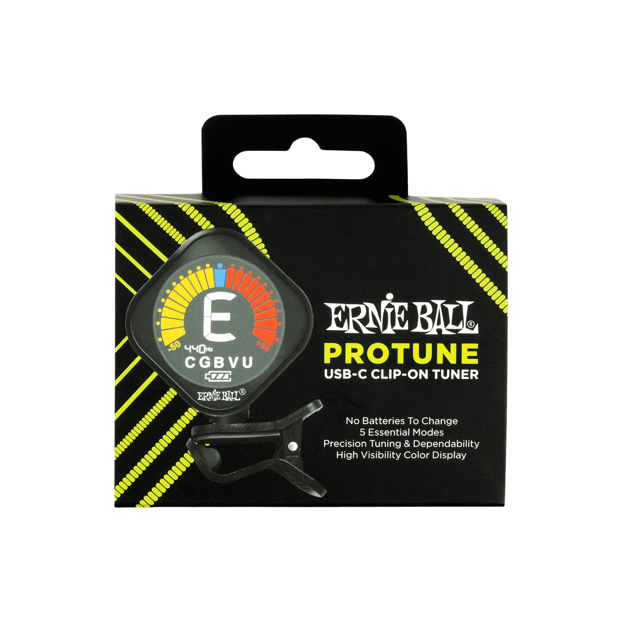 Ernie Ball ProTune USB-C Rechargeable Clip-On Guitar Tuner - Professional Precision Tuning