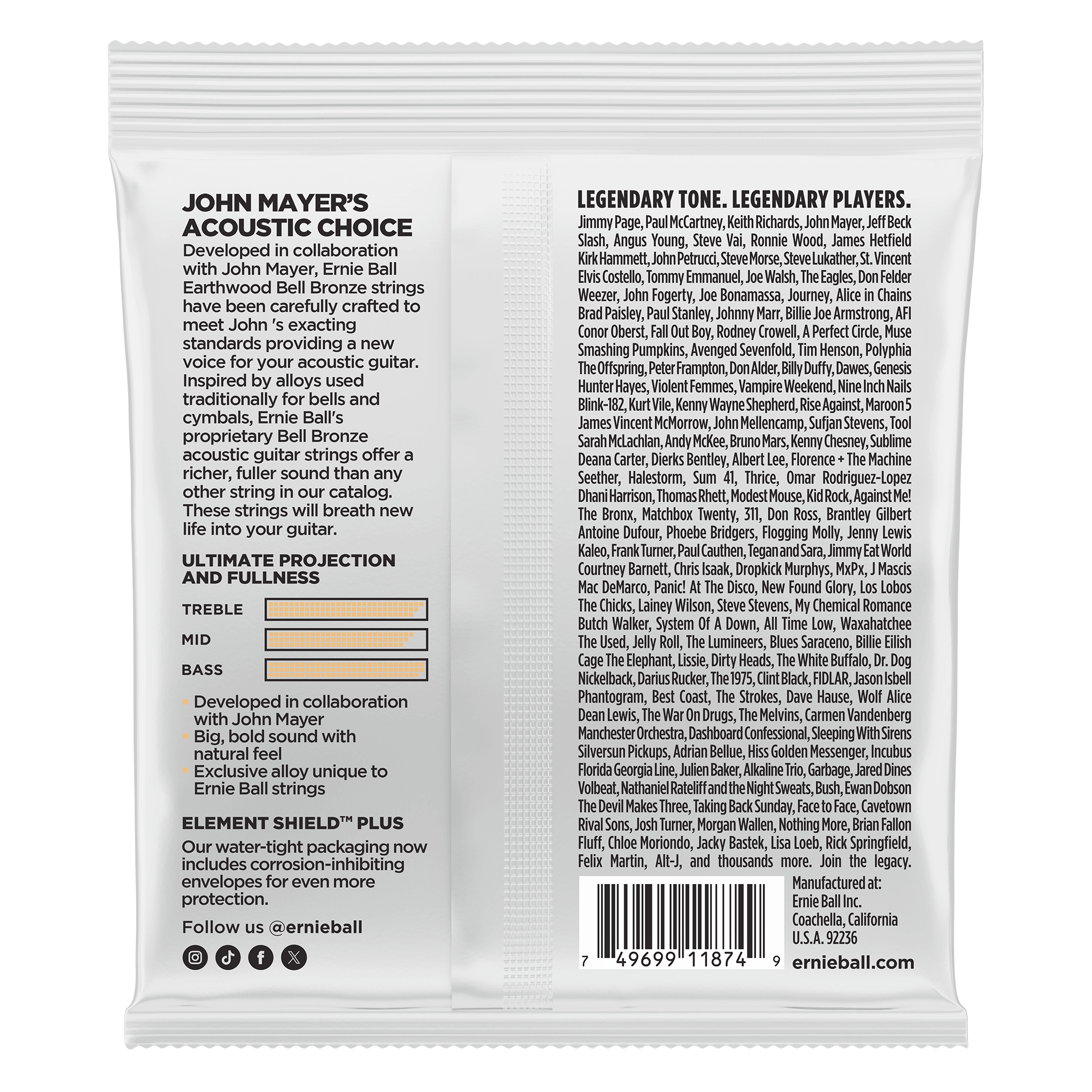 Ernie Ball Extra Light Earthwood Bell Bronze Acoustic Guitar Strings 10-50 Gauge