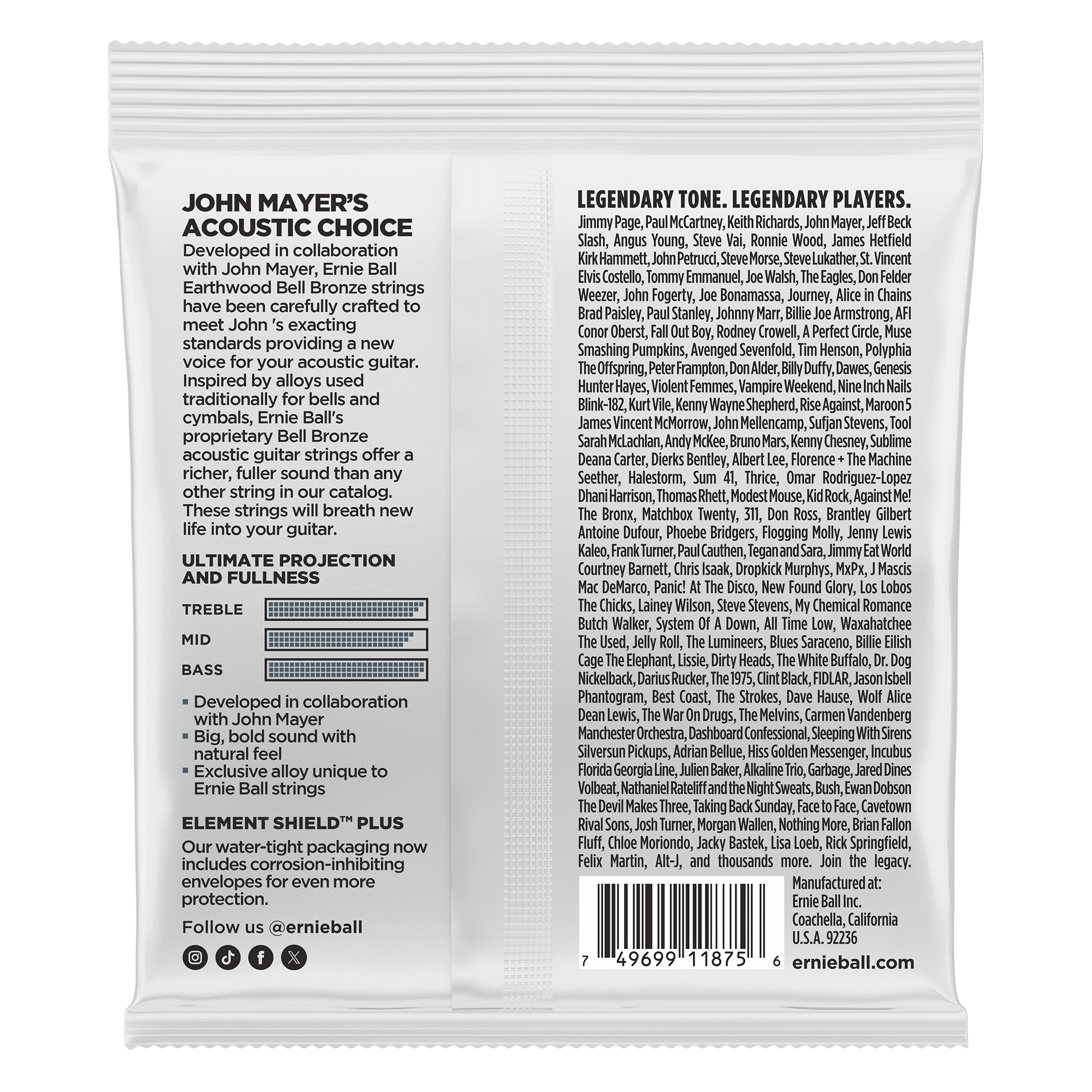 Ernie Ball Light Earthwood Bell Bronze Acoustic Guitar Strings 11-52 Gauge