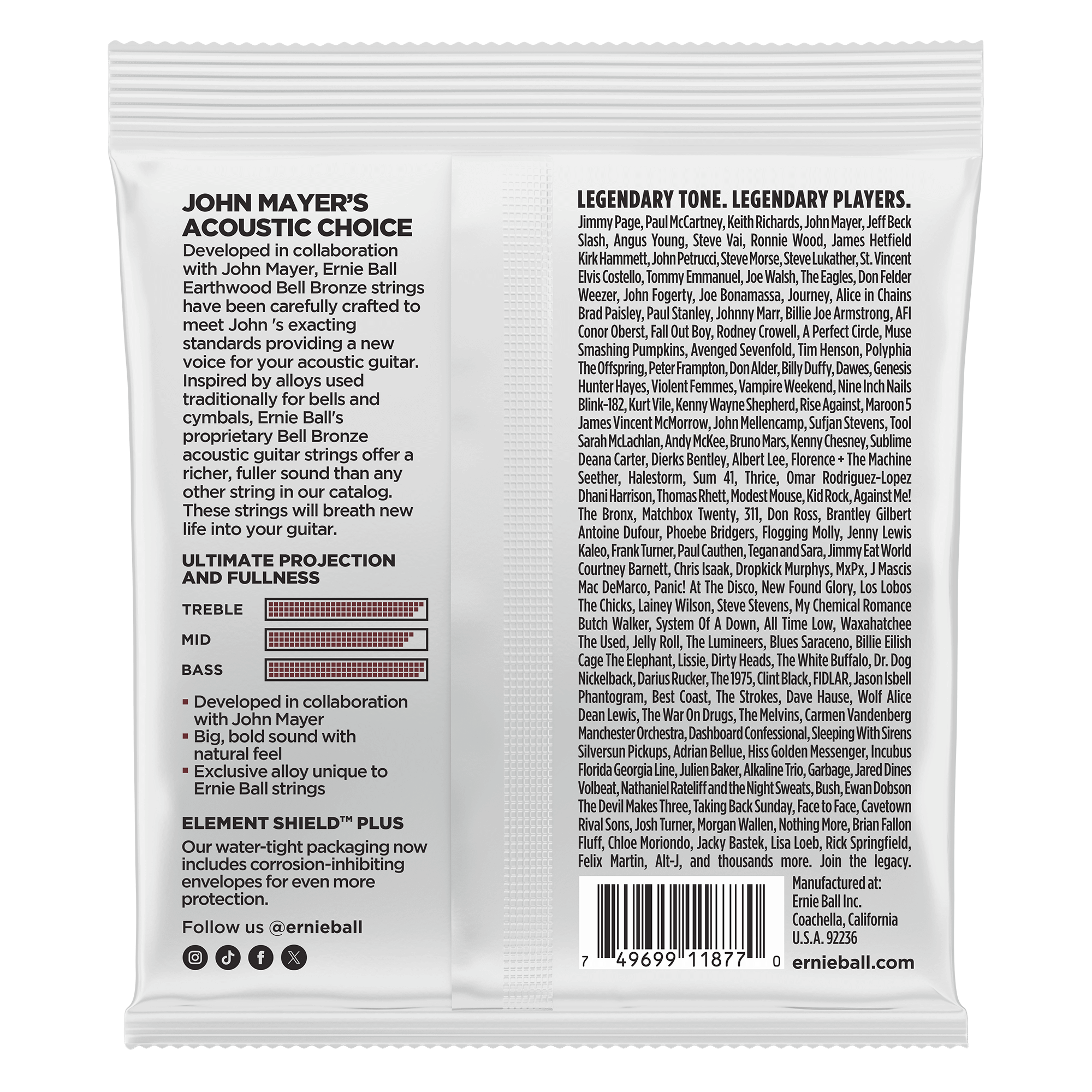 Ernie Ball Medium Light Earthwood Bell Bronze Acoustic Guitar Strings 12-54 Gauge