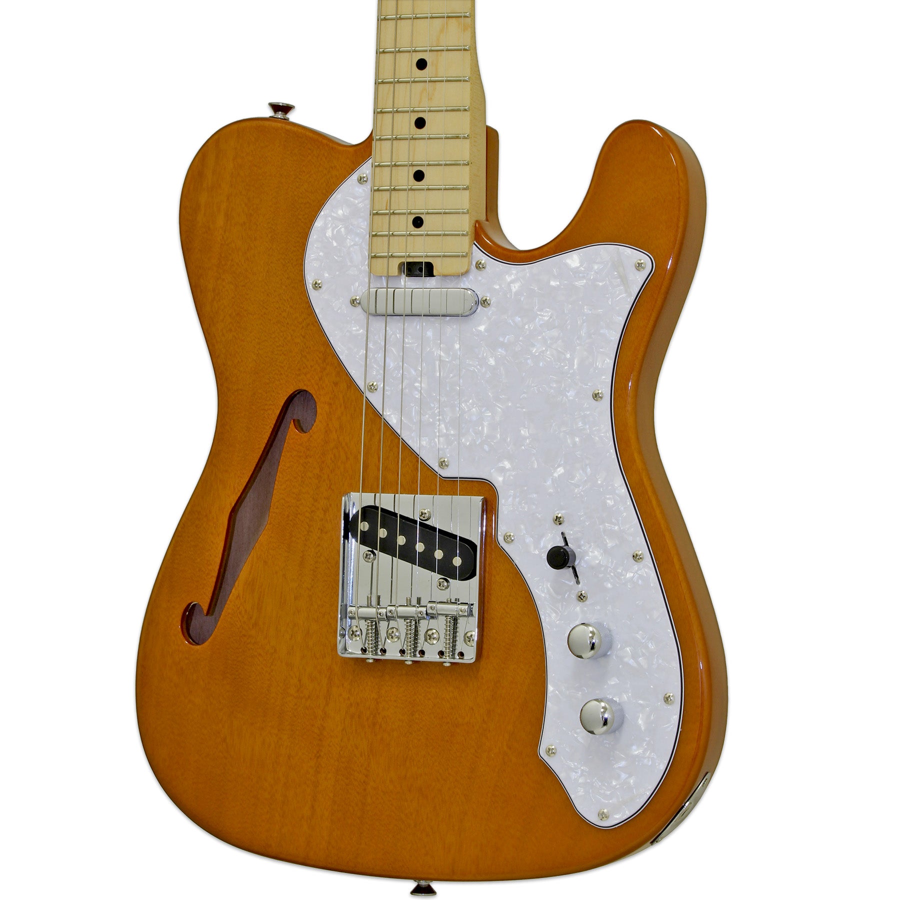 Aria 615-TL Series Semi-Hollow Electric Guitar in Natural Gloss