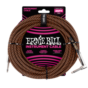 Ernie Ball 7.5 Meter Braided Straight / Angle Instrument Cable, Black / Orange