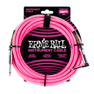 Ernie Ball 7.5 Meter Braided Straight / Angle Instrument Cable, Neon Pink