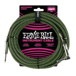 Ernie Ball 7.5 Meter Braided Straight / Angle Instrument Cable, Black / Green