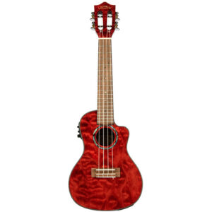 Lanikai Quilted Maple Concert AC/EL Ukulele in Red Stain Gloss Finish